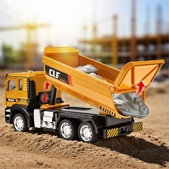 Dump Truck Toys for Boys 3-5 Year Old,Dump Truck Toy Metal Diecast Cab,Pull Back Toy Dump Trucks Construction Vehicles with Lights and Sounds,Construction Trucks for Toddlers 3-5