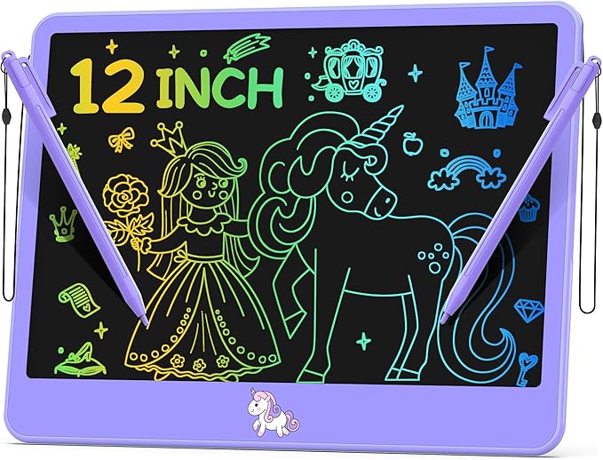 LCD Writing Tablet for Kids 12 Inch, Learning Toys Drawing Pad for Boys Girls, Erasable Doodle Board for Toddlers 3 4 5 6 7 8 Year Old Travel Essentials, Christmas Birthday for Kids - Purple
