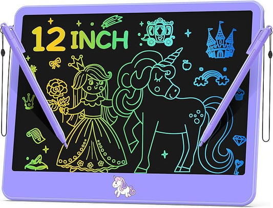 LCD Writing Tablet for Kids 12 Inch, Learning Toys Drawing Pad for Boys Girls, Erasable Doodle Board for Toddlers 3 4 5 6 7 8 Year Old Travel Essentials, Christmas Birthday for Kids - Purple