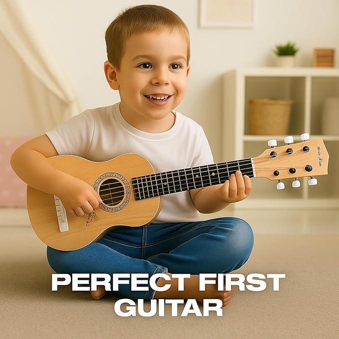 23" Acoustic Guitar, Kids 6 String Toy Guitar - Realistic Steel Strings - Beginner Practice First Musical Instrument for Children, Toddlers (Natural)