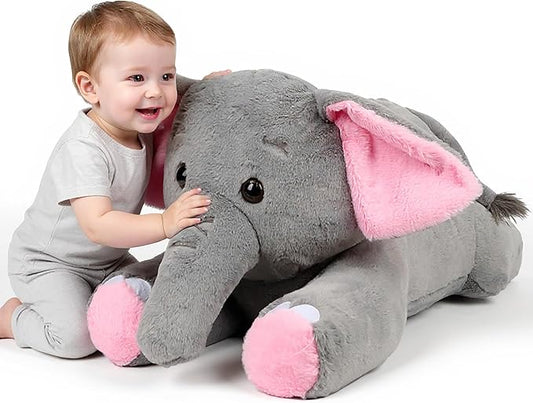 31.5" Large Elephant Stuffed Animal, Giant Grey Elephant Plush Toy Huge Size Fluffy Plushy Jumbo Plushie Birthday Gift for Kids,Toddlers