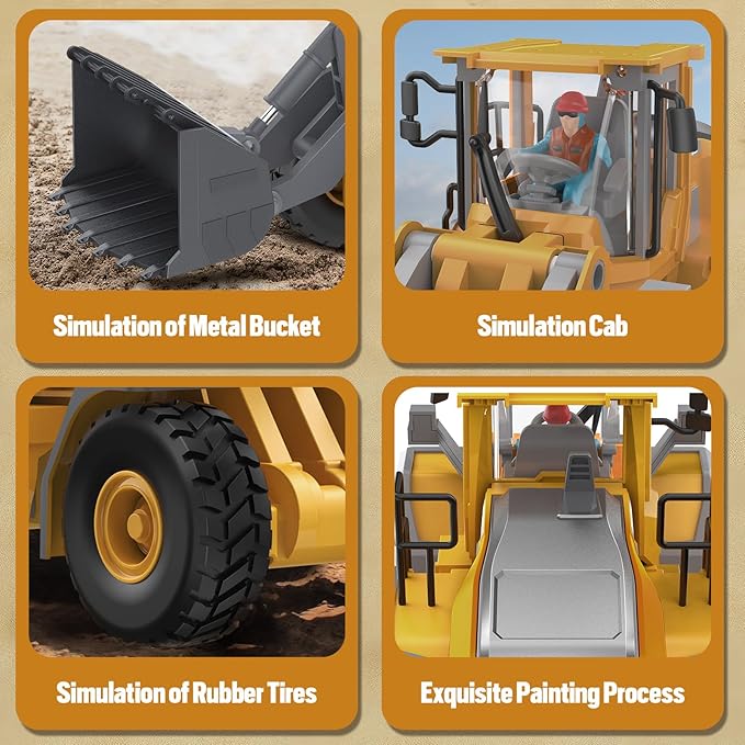 9-Channel Metal RC Wheel Loader - Remote Control Kids Construction Play Toys with Realistic Lights and Sound, 1:20 Scale, Tractor Toys for 3+ Boys, Perfect 2025 Grandkids Birthday Gift for Ages 3-12+