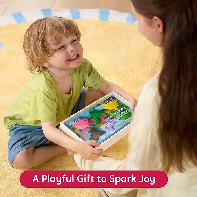 SYNCFUN 100% Pure Large Beeswax Crayons, Bath Crayons Bath Toy for Kids, Easy to Hold & Mold Free Bathtub Toys for Shower, Toddler Art Supplies, Gift for Christmas (Dinosaur Theme, 12 Colors)