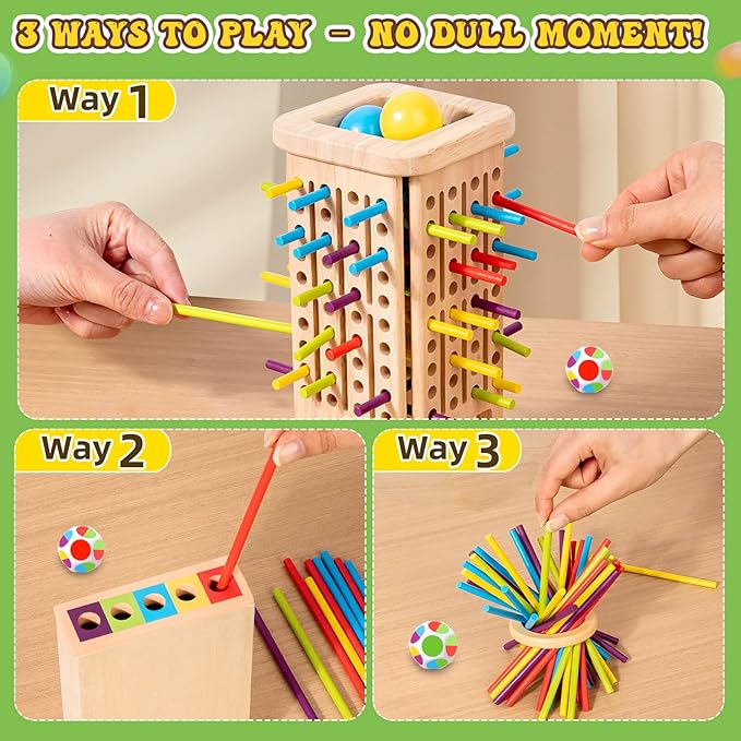 Montessori Wooden Board Games for Kids 3-8 Years: 40 Colorful Wooden Sticks 12-Sided Dice Game Math Educational Toys, Fine Motor Skills Toys for 5 Year Old, Family Games for Kids and Adults