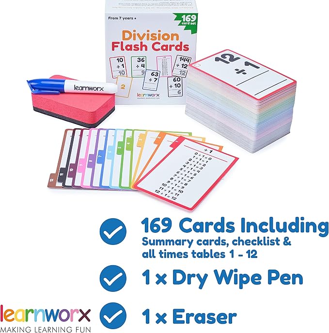Division Flash Cards 3rd Grade 4th 5th and 6th – 169 Math Flashcards – All Facts 1-12 - Learn Division for Kids - for Ages 6, 7, 8, 9 and 10