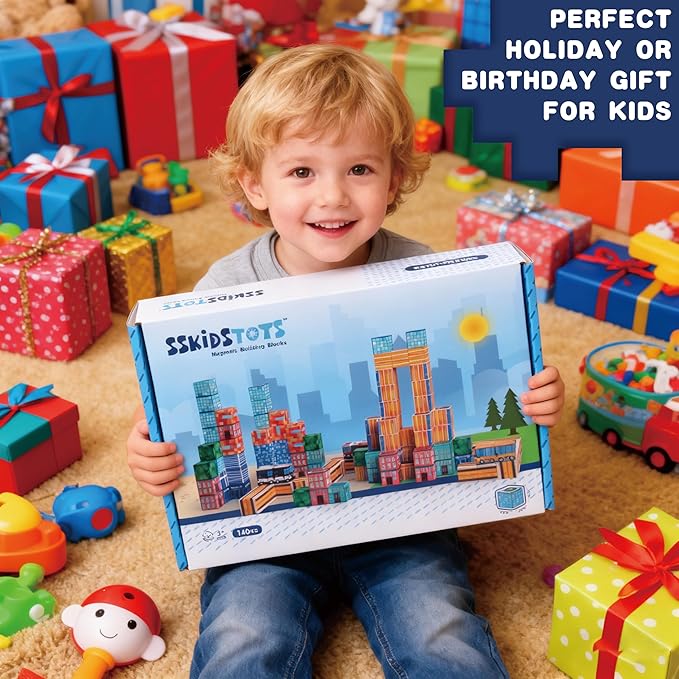 Magnetic Blocks - 140PCS 1'' Big Magnetic Building Blocks for Kids, Magnetic Tiles Kids Build Cubes STEM Toys, Build Urban Wonders-Magnetic City Blocks, Gifts Toy for Kids, Toddlers Boys Girls Ages 3+