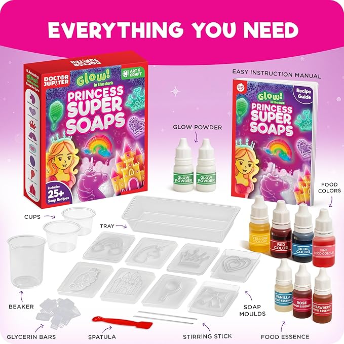 Doctor Jupiter Princess Super Soaps - Soap Making Kit for Kids Ages 4+ | Science Kit for Kids 4-5-6–7-8-12 Year Olds | Birthday Gift Ideas for Girls, Unicorn Toys, Summer Activities