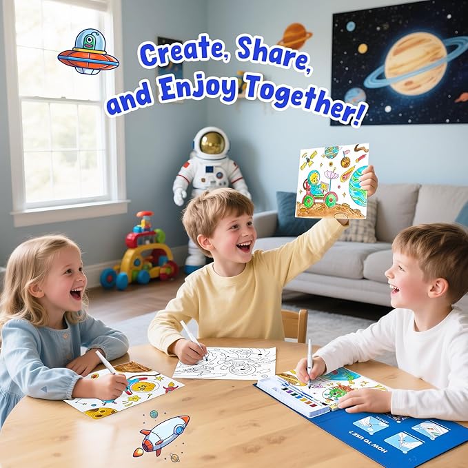 JoyCat Paint with Water Coloring Books for Toddlers, Watercolor Painting Sets for Kids Ages 3-5 4-8, Arts and Crafts Drawing Activities Toy Birthday Gift for Boys Girls (Space)