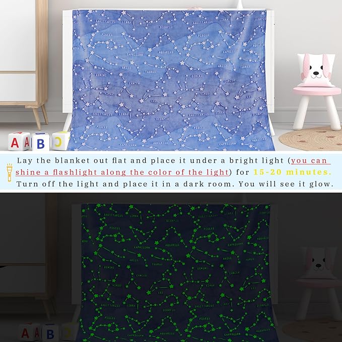 Birthday Gifts for Kids Boys Girls Women Glow in The Dark Blanket Soft Constellation Blanket Astronomy Constellations,Space, Solar System,Star Lovers Gifts for Men, Women, Teen, Boys Girls