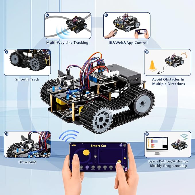ACEBOTT Smart Robot Tank Car Kit with ESP32 for Arduino Robotics for Kids Ages 8-12 12-16 STEM Science Kits Coding Gifts for 8-16 Year Old Boys Girls Teens Cool Engineering Building Toys Unique Gifts