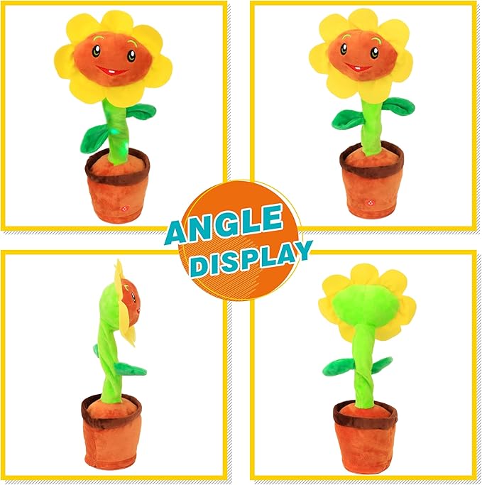 Easfan Singing Dancing Sunflower Talking Toy Electric Musical Plush Repeat What You Say Funny Speaking Interactive Toy Birthday for Kids, 14"