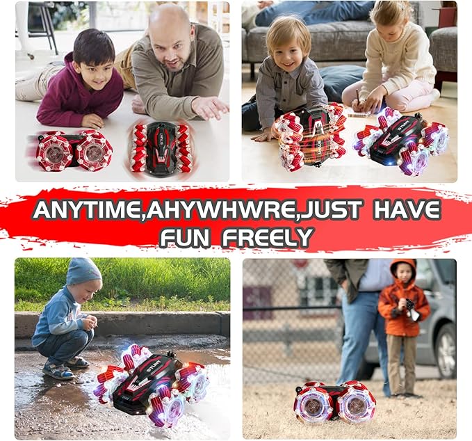 Gesture Sensing RC Stunt Car, 2.4 Ghz 4WD Remote Control Cars, Cool Lighting and Music, Double-Sided Rotating Off-Road Vehicle 360° Flipping Car, Present for Boys and Girls Aged 6-12