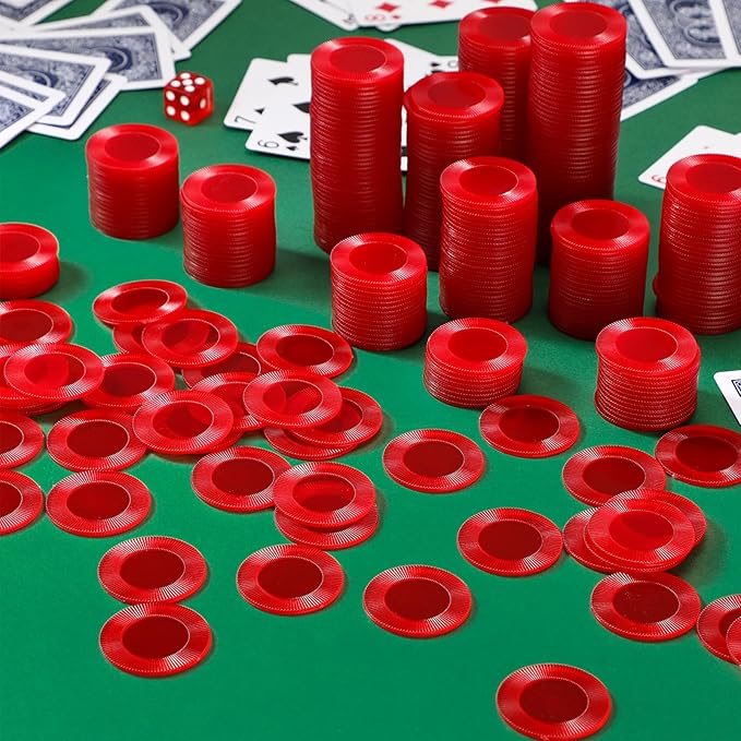 Leitee 500 Pcs Transparent Red Plastic Poker Chips Bulk 1.5 Inch Mini Bingo Chips Tokens Markers Blank Casino Counting Discs Learning Math Counters for Adults Interlocking Game Counting Reward Card