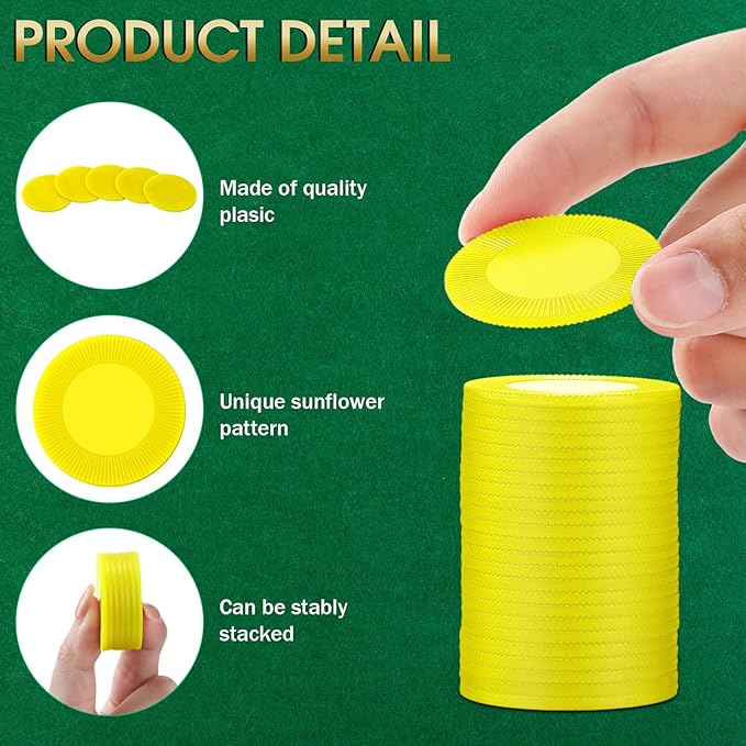 Leitee 500 Pcs Yellow Plastic Poker Chips Bulk 1.5 Inch Mini Bingo Chips Tokens Markers Blank Casino Counting Discs Learning Math Counters for Adults Interlocking Game Counting Reward Card