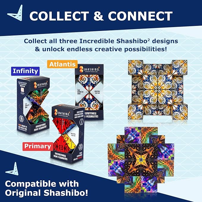 Shashibo Squared Shape Shifting Box – Next Generation XL STEM Magnetic Fidget Cube That Transforms Into Over 70 Shapes – Pairs w/All Shashibo Cubes - Download Fun in Motion Toys Mobile App (Primary)