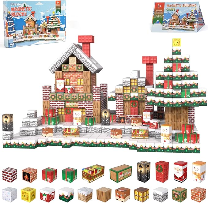 Vdealen 300 PCS Magnetic Blocks-Magnetic Building Blocks, Stacking Magnetic Cubes Toy for Kids, STEM Montessori Sensory Toys for Boys and Girls Age 3 4 5 6 7 8 9 10 11 12 Christmas Birthday Gift