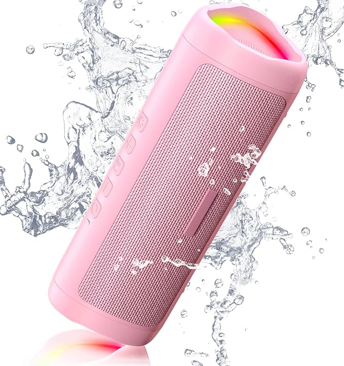 Bluetooth Speaker Gifts for Men: Portable Wireless, IPX5 Waterproof, White Elephant Gifts for Adults, Stocking Stuffers for Teens Boy Girl, Up to 20H Playtime, TWS Pair, for Home/Party/Outdoor (Pink)