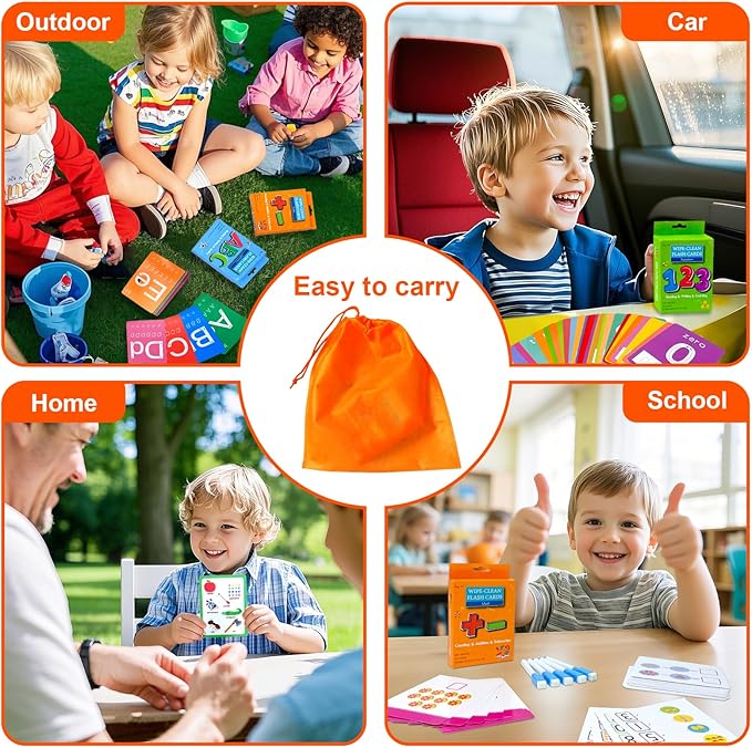 108PCS Toddler Flash Cards,Number, Alphabet, Math Flash Cards with 9 Dry Erase Pens - Early Education Flashcards for Kids, Preschool Learning Activities 3+