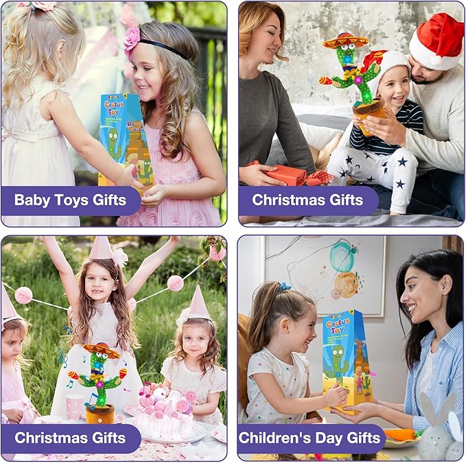 Ayeboovi Dancing Talking Cactus Baby Toy, Mimicking Recording Toy Repeats What You Say, Adjustable Volume Singing Cactus with 120 Songs, Interactive Dancing Toy Gifts for Kids Toddlers Boys Girls