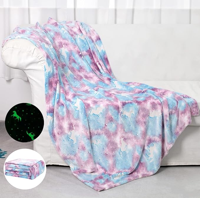 SALIMAH Glow in The Dark Blanket Unicorns Gifts for Girls, Toys for Girls Age 2 3 4 5 6 7 8 9 10 Year Old, Soft Kids Blankets Gifts for Grandkids Teens for Christmas Birthday, 50"x60"