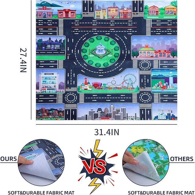 Bennol Toddler Car Toys for 1 2 3 4 5 6 Years Old Boys, 7 in 1 Fire Car Trucks Playset with Play Mat & Accesoories, Birthday Gifts for Toddlers Kids Boys Girls Age 1-3 3-5