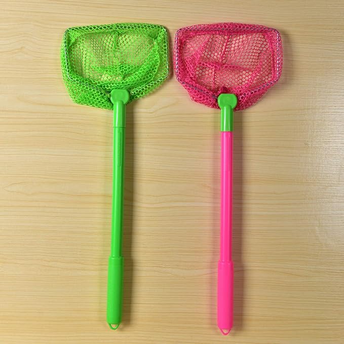 4 Pieces Fishing Net Catching Bug Fish Butterfly Nets Beach Toys for Kids Outdoor Playing (Green, Rose Red)