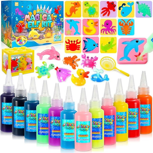 MDINGTD Magic Water Elf Toy Kit, DIY Magical Gel Art Crafts Kits with 12 Gels and 12 Molds, Make Your Own Creative Toys Party Favors Easter Christmas Birthday Gifts for Boys Ages 4-12