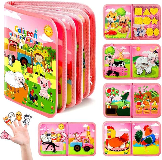 GOLIYEAN Montessori Busy Book for Toddlers 1-3, Busy Board Montessori Toys for 1 Year Old Girl Birthday Gifts, Educational Learning Sensory Activity Books, Quiet Book Travel Toys for Airplane Car