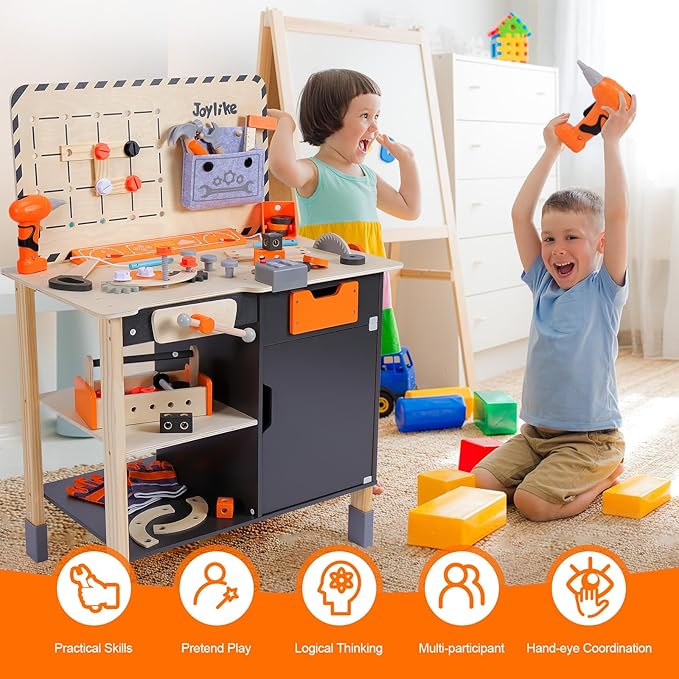 Kids Tool Set - Premium Wooden Toddler Bench With Realistic Tools and Sound Effects, Educational Toy for Ages 3-5, 6-8