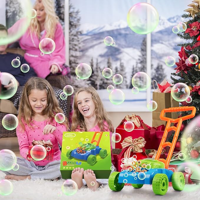 Lydaz Bubble Lawn Mower for Toddlers 1-3, Outdoor Bubble Blower Machine for 1 Year Old Boys Toy Gifts, Kids Push Summer Outside Garden Toys, Christmas Birthday Gifts for Preschool Baby Boys Age 1 2 3