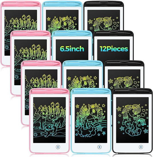 Zhehao 12 Pcs LCD Writing Tablet for Kids Colorful Drawing Doodle Board Drawing Tablet Erasable Reusable Electronic Draw Pad Gift for Boy Girl Xmas Educational Learning(6.5 Inch Screen,Fresh Color)