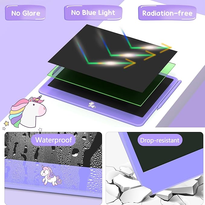 Hockvill LCD Writing Tablet for Kids 12 Inch, Kids Learning Toys Drawing Pad for Girls Boys, Unicorn Doodle Board for Toddlers 3 4 5 6 7 8 Year Old Travel Essentials, Christmas Birthday for Kids