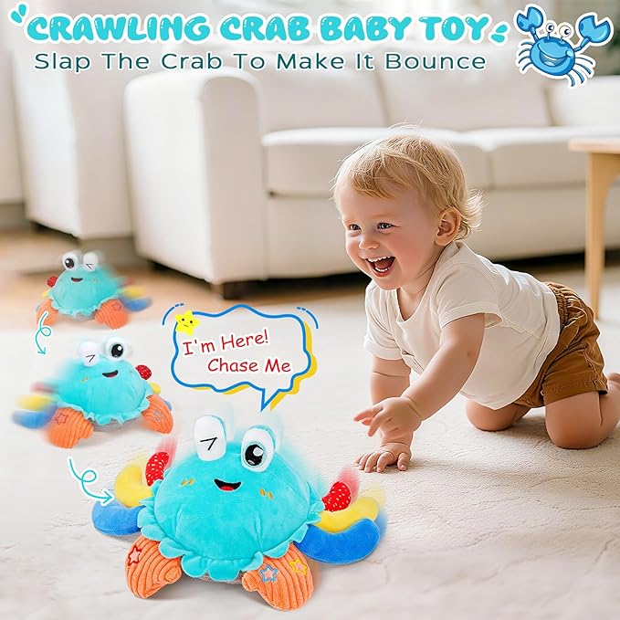 Baby Toys 1 Year Old 12-18 Months, Crawling Crab Baby Plush Toy, Musical Tummy Time Toys, Dancing Moving Bouncing Recording Sensory Toys for 1 2 3 Year Old Boy Girl Gifts