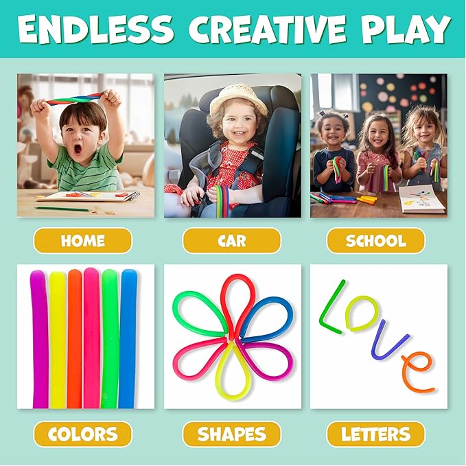 BUNMO Stocking Stuffers for Kids - Stretchy Sensory Strings - Sensory Toys for Kids - Stocking Stuffers for Boys and Girls - Hours of Fun - Original - 6 Pack