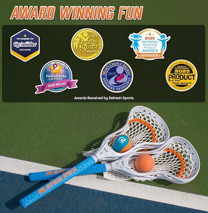 Mini Toss Lacrosse Set – The Ultimate Game for Boys & Girls - Best Gift for Kids, Teens or Adults - Comes with Lacrosse Ball & Water Skip Ball - Full Size Large Basket for Easier Catching & Throwing