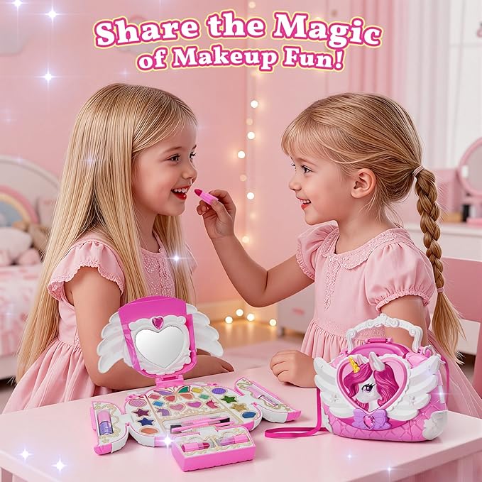 Unicorn Kids Makeup Kit with Mirror & Strap, Real Washable Make Up Set Princess Toys Unicorn Toys for Girls Age 4-6 5-7 6-8 8-13,Girls Toys Stocking Stuffers for Kids,Birthday Gifts for 3-12 Year Old
