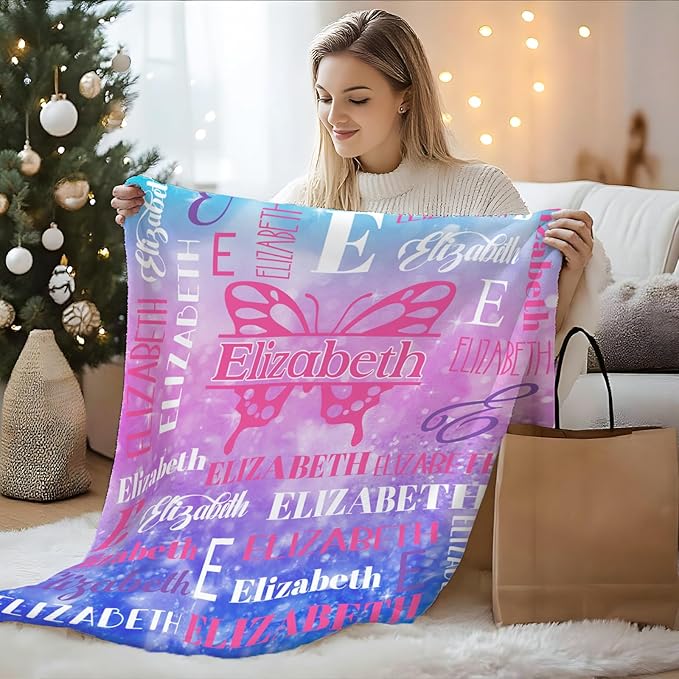 Blankets for Kids Girls 6-8, Custom Butterfly Gifts for Children Teens, Personalized with Name Soft Flannel Lightweight Monogram Name Accessories Blanket for Travel Camping Outdoor Decoration