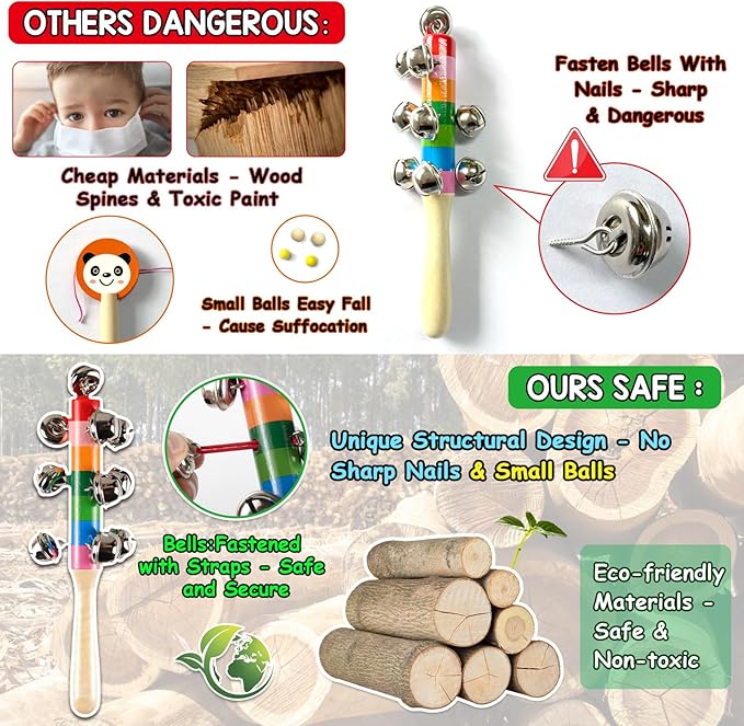 LOOIKOOS Toddler Musical Instruments,Wooden Percussion Instruments Toy for Kids Preschool Educational Musical Toys Set for Boys and Girls with Storage Bag