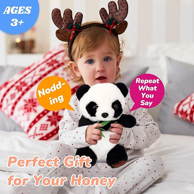 Hopearl Talking Panda Repeats What You Say Nodding Electric Interactive Animated Toy Speaking Plush Buddy Gift for Toddlers, 7''