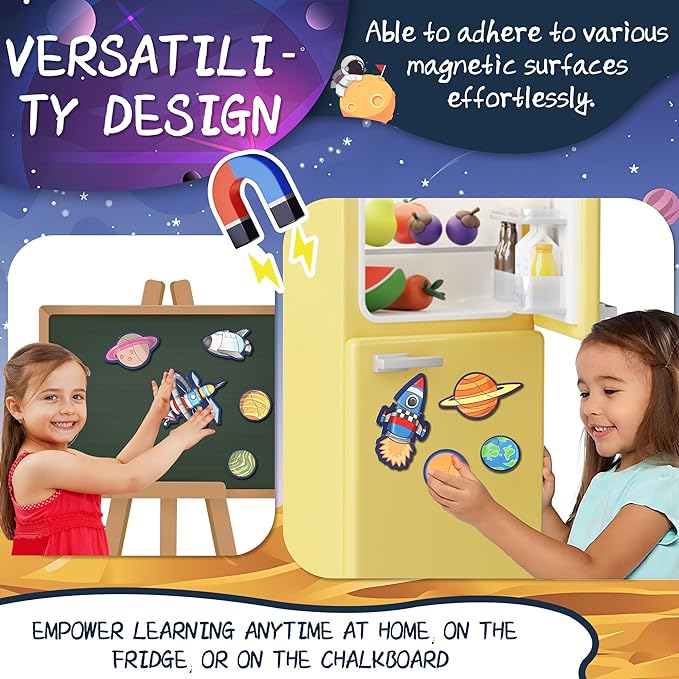 Space Magnetic Travel Game Montessori STEM Quiet Toys for Toddlers 3-5 with 38 Magnets & 16 Activity Cards - Educational Astronaut Magnetic Puzzles Airplane Toy for Kids Ages 3+