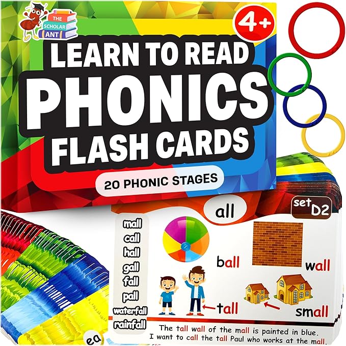 Phonics Flash Cards with Proven Spaced Repetition Learning System - Learn to Read in 20 Phonic Stages - Digraphs CVC Blends Long Vowel Sounds Phonics Games for Kids Ages 4-8 Kindergarten 1st 2nd Grade