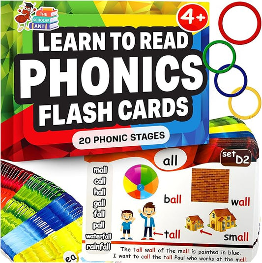 Phonics Flash Cards with Proven Spaced Repetition Learning System - Learn to Read in 20 Phonic Stages - Digraphs CVC Blends Long Vowel Sounds Phonics Games for Kids Ages 4-8 Kindergarten 1st 2nd Grade
