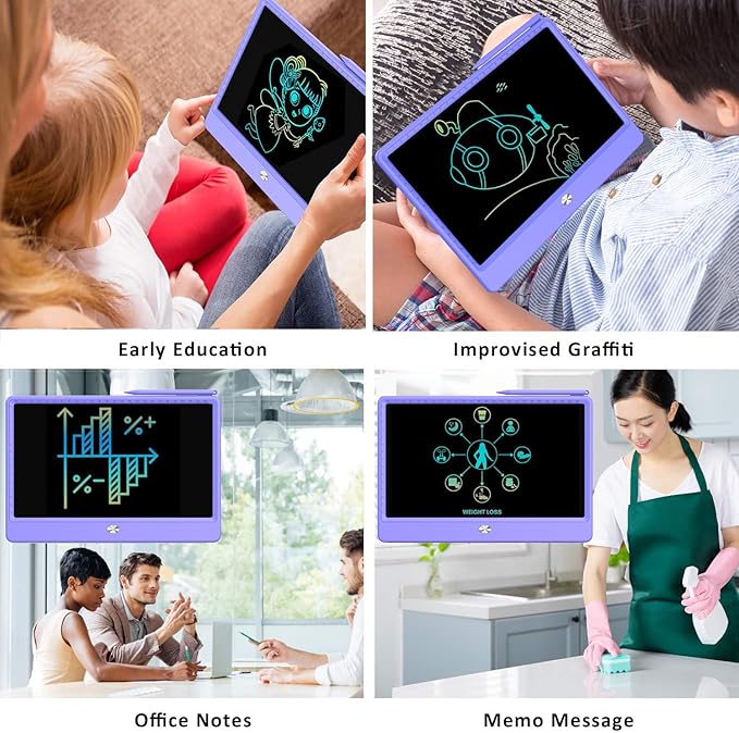 FLUESTON LCD Writing Tablet, Doodle Board Toys Gifts for 3-8 Year Old Girls Boys, 12 Inch Colorful Electronic Board Drawing Pad for Kids, Christmas Gifts for Toddler Educational Learning Travel,Purple