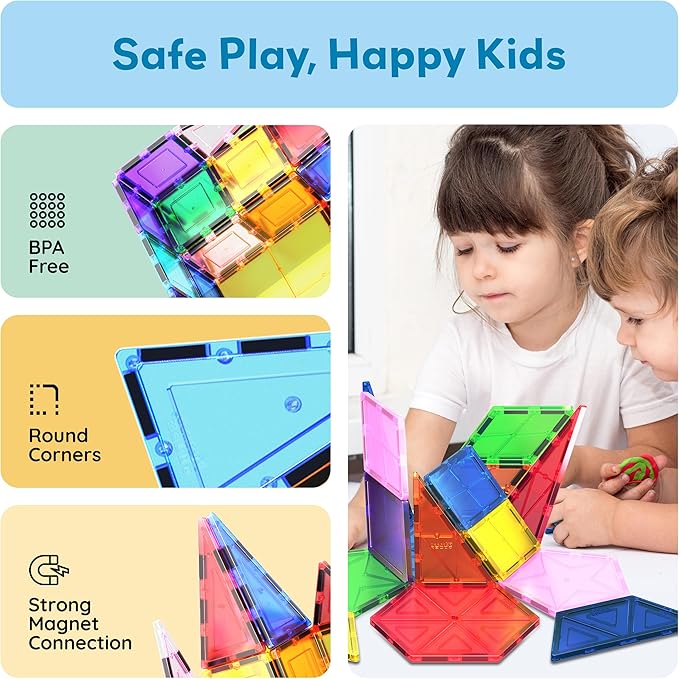 PicassoTiles Magnetic Building Block Set Geometry Shape Magnet Tiles Construction Toy STEM Learning Kit Educational Playset Playboard Pretend Play Stacking Blocks Child Brain Development PT16