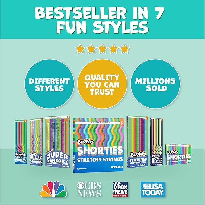 BUNMO Stocking Stuffers for Kids - Stretchy Sensory Strings - Sensory Toys for Kids - Stocking Stuffers for Boys and Girls - Hours of Fun - Original Mini - 12 Pack