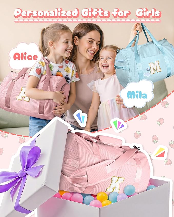 Cute Christmas Gifts, Girls Gym Bag, Kids Personalized Dance Bags with Shoe Compartment, Customized Travel Tote with Toiletry Bag, 6 Year Old Girl Birthday Gift (Letter Y)