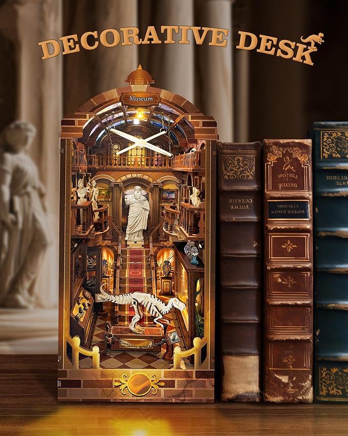 Quanquer DIY Book Nook Kit：DIY Dollhouse Booknook with LED Light - 3D Wooden Puzzle Miniature House Kits - Creative DIY Crafts for Adults - Bookshelf Insert Decor - Gifts Friends Festival(Museum)