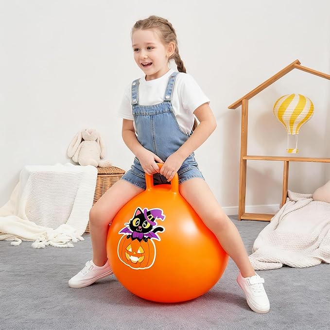 ZOOJOY Hopper Ball for Kids Aged 3-8, 18In Bouncy Balls with Handle, Orange Inflatable Hoppity Hop Ball, Indoor Outdoor Active Jumping Hopping Toys for Boys Girls