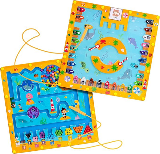 Magnetic Color and Number Maze, 2 in 1 Magnetic Board for Kids, Wooden Magnetic Alphabet Maze Board Learning Counting, Fine Motor Skills Montessori Toys Gift for Boys and Girls 3 4 5 Year Old