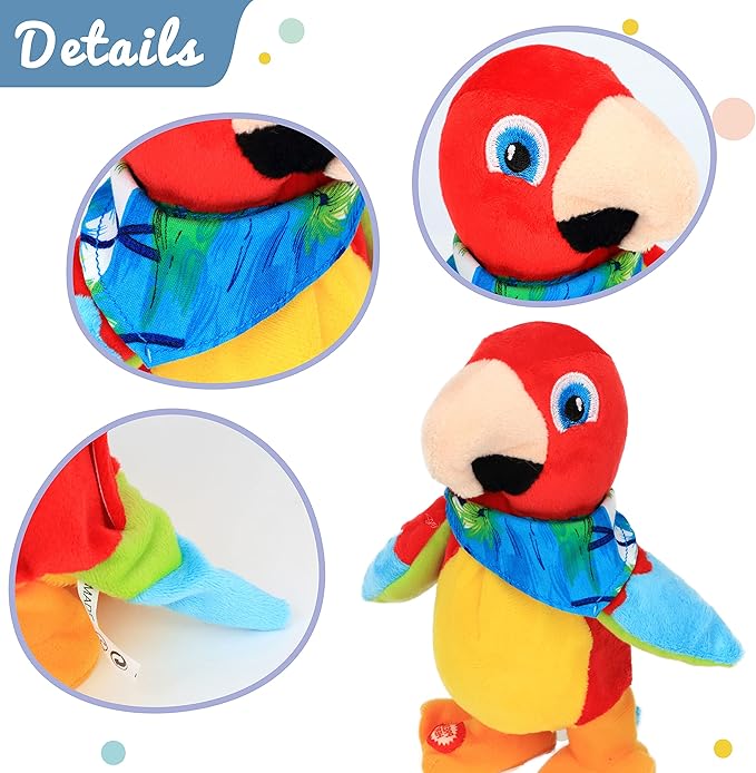 Hopearl Talking Parrot Repeats What You Say Walking Electric Interactive Animated Toy Speaking Plush Buddy Gifts for Toddlers Birthday Festival Holiday, 8''